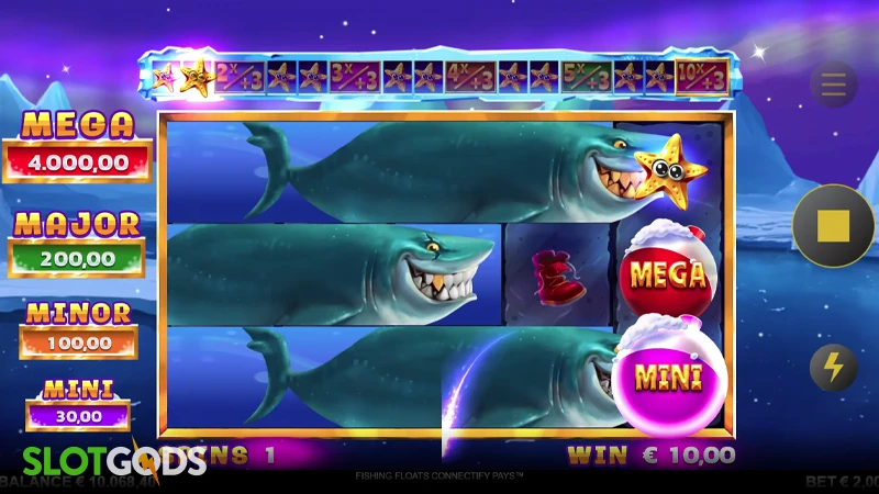 A screenshot of Fishing Floats slot bonus gameplay