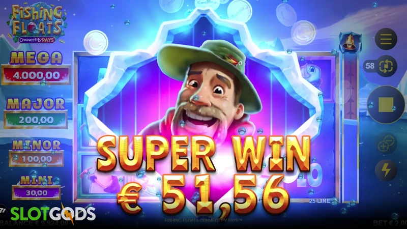 A screenshot of a big win in Fishing Floats slot