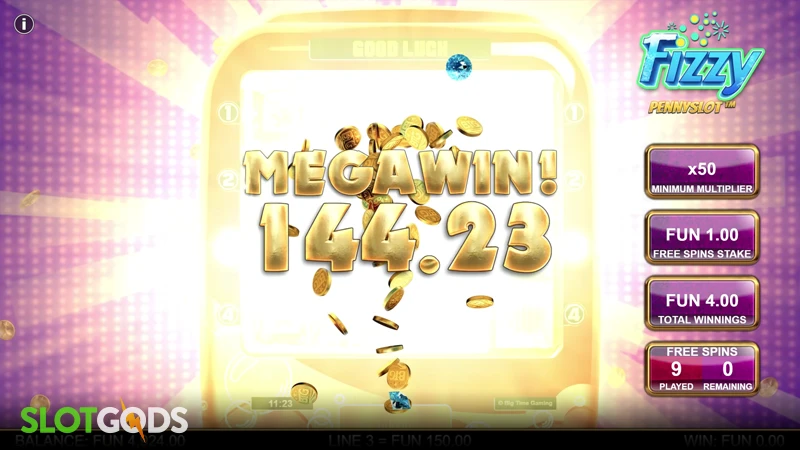 A screenshot of a big win Fizzy Pennyslot