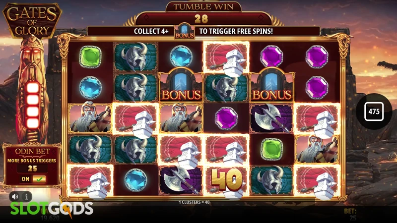 A screenshot of Gates of Glory slot gameplay