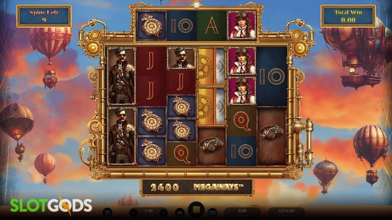 A screenshot of Gears of Eternia Dream Drop slot free spins gameplay