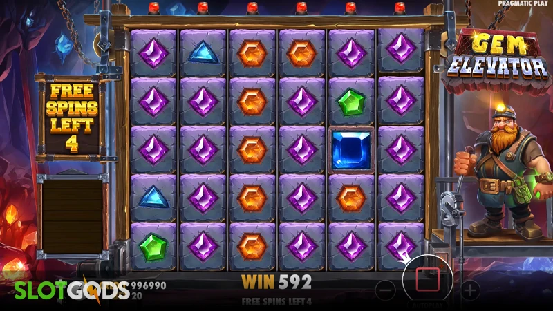 A screenshot of Gem Elevator slot feature gameplay