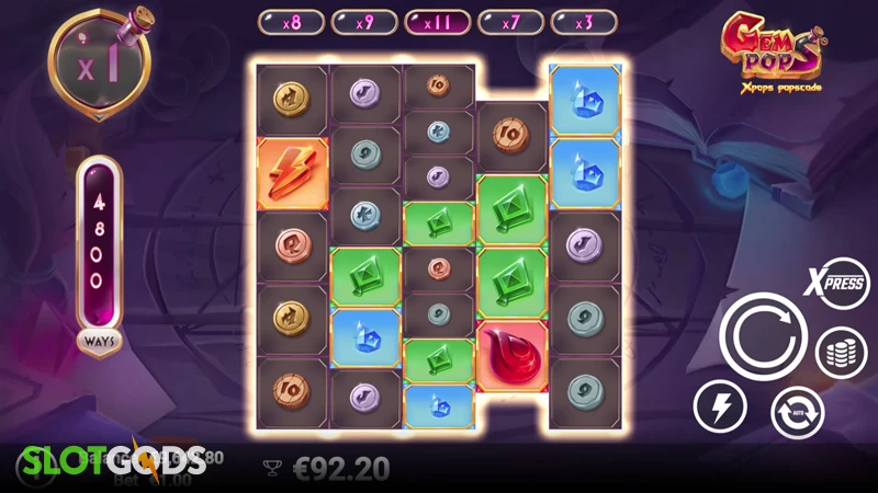 A screenshot of Gem Pops slot gameplay