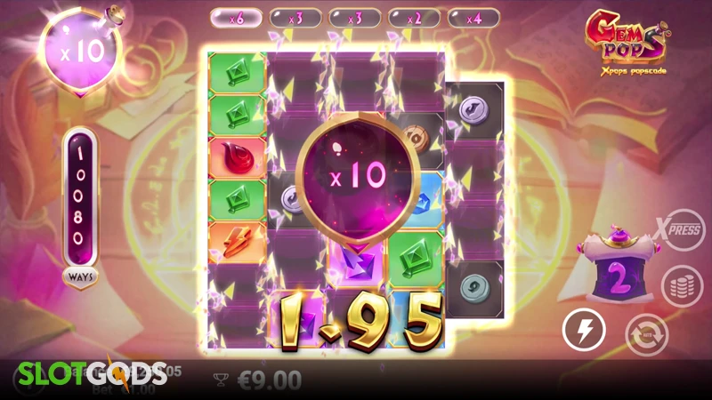 A screenshot of Gem Pops slot feature gameplay