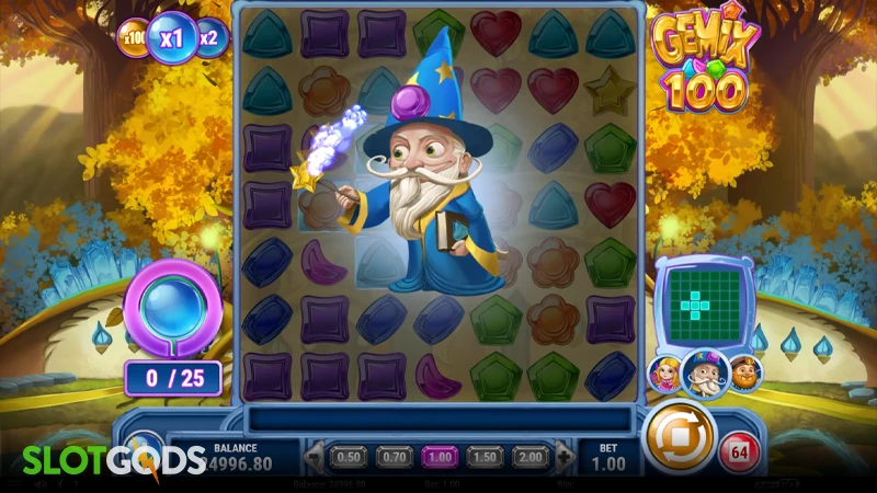 A screenshot of Gemix 100 slot gameplay