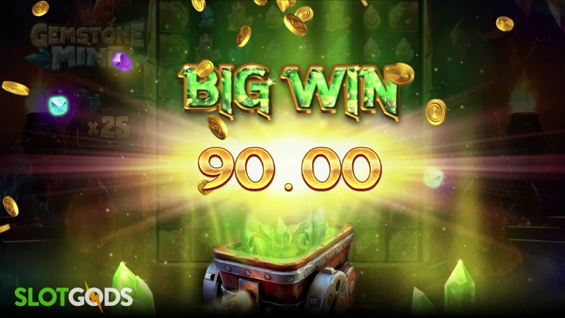 A screenshot of a big win in Gemstone Mine slot by Stakelogic