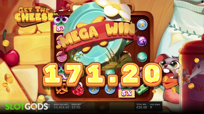 A screenshot of a big win in  Get the Cheese slot