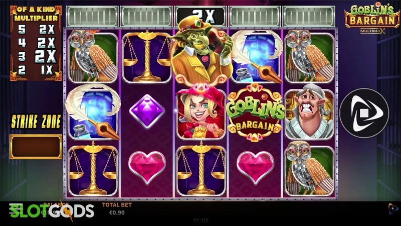 A screenshot of Goblin's Bargain Multimax slot gameplay