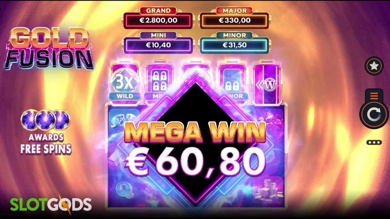 A screenshot of a big win in Gold Fusion slot