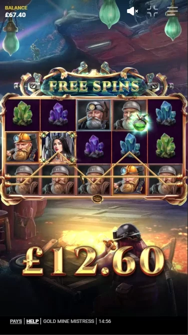 A screenshot of Gold Mine Mistress slot bonus round