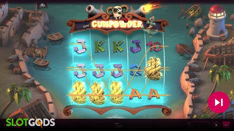 A screenshot of GunPowder slot gameplay