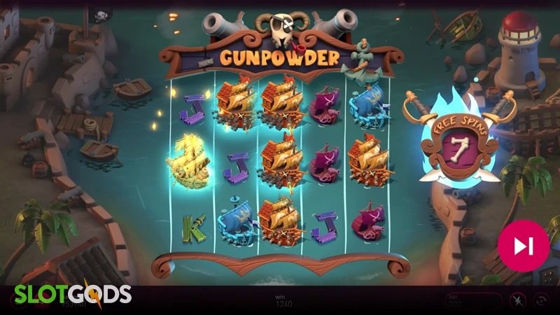 A screenshot of GunPowder bonus round gameplay