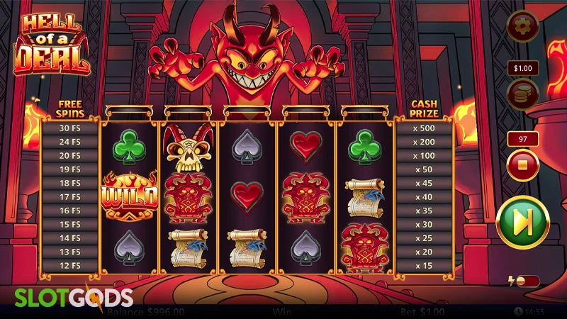 A screenshot of Hell of a Deal slot gameplay