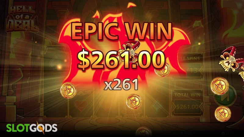 A screenshot of a big win in Hell of a Deal slot