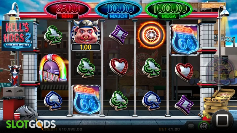 A screenshot of Hell's Hogs 2 slot gameplay