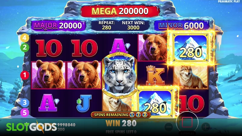 A screenshot of Himalyan Wilds slot free spins gameplay