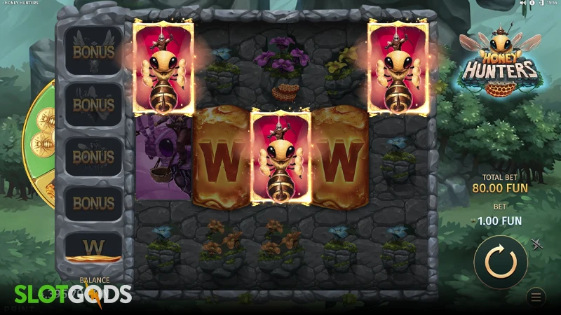 A screenshot of Honey Hunters slot gameplay
