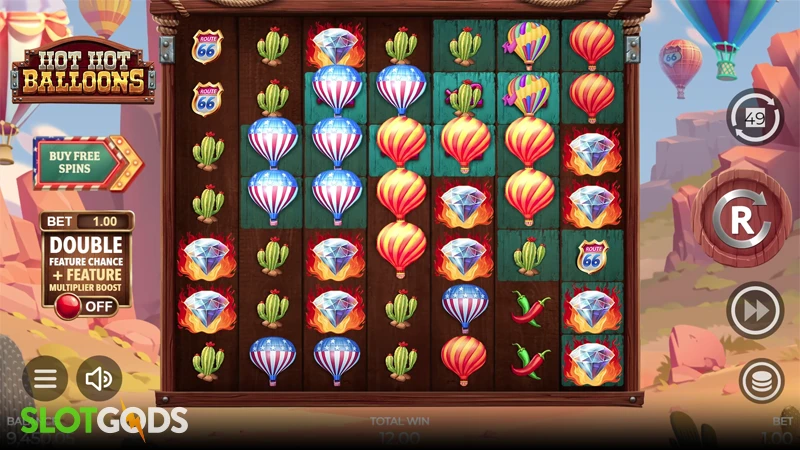 A screenshot of Hot Hot Balloons slot gameplay