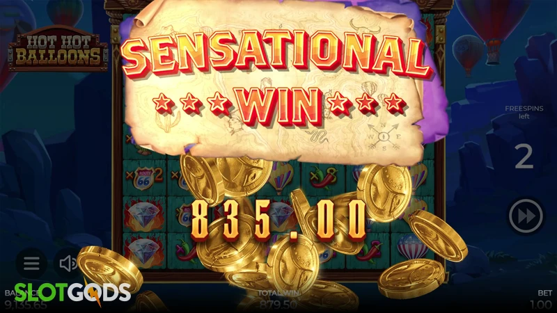 A screenshot of a big win in Hot Hot Balloons slot