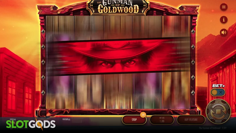 A screenshot of The Gunman of Goldwood slot gameplay