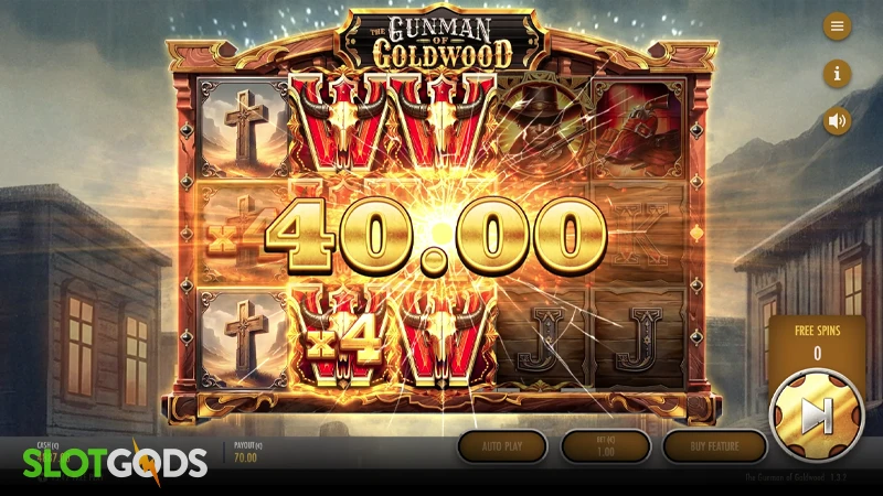 A screenshot of a big win in The Gunman of Goldwood slot