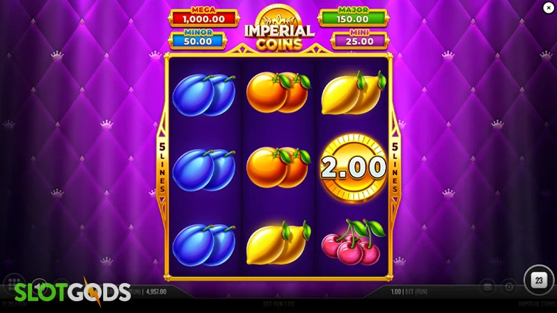 A screenshot of Imperial Coins slot gameplay