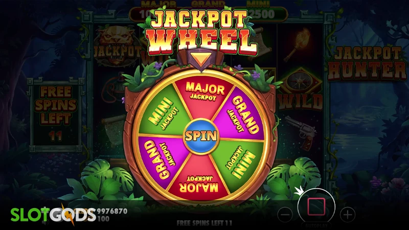 A screenshot of Jackpot Hunter slot jackpot wheel