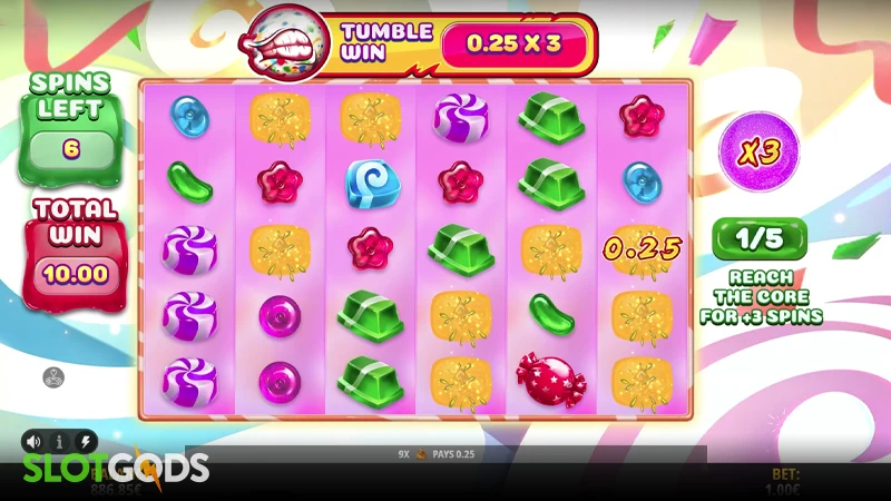 A screenshot of Jawbreaker slot feature gameplay