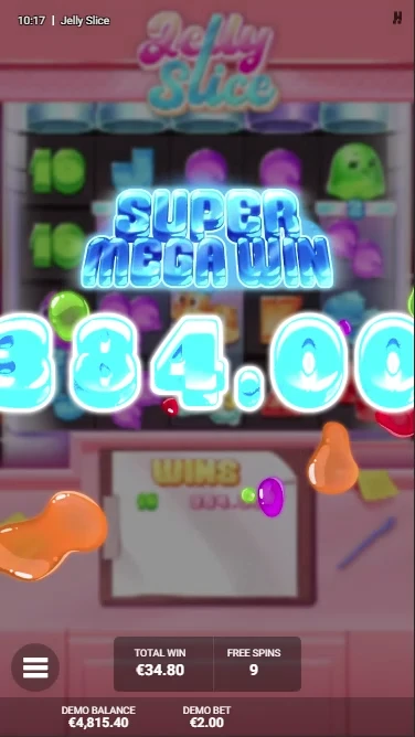 A screenshot of a big win in Jelly Slice slot