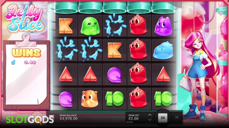 A screenshot of Jelly Slice slot gameplay