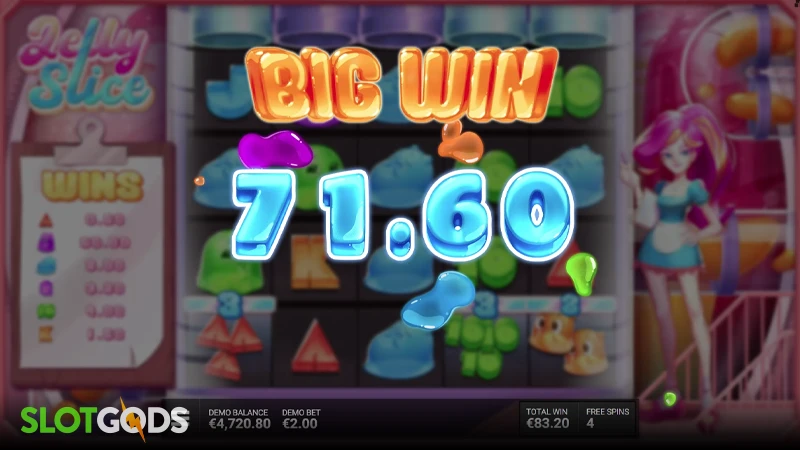 A screenshot of a big win in Jelly Slice slot