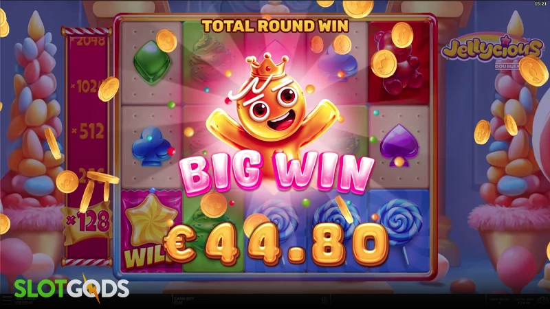 A screenshot of a big win in Jellycious DoubleMax