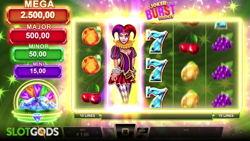 A screenshot of Joker Burst Frenzy slot gameplay