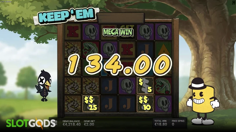 A screenshot of a big win on Keep Em slot by Hacksaw