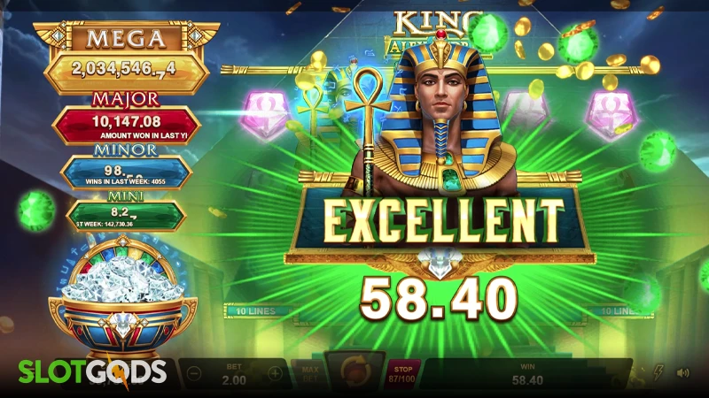 A screenshot of a big win in King of Alexandria Mega Moolah slot