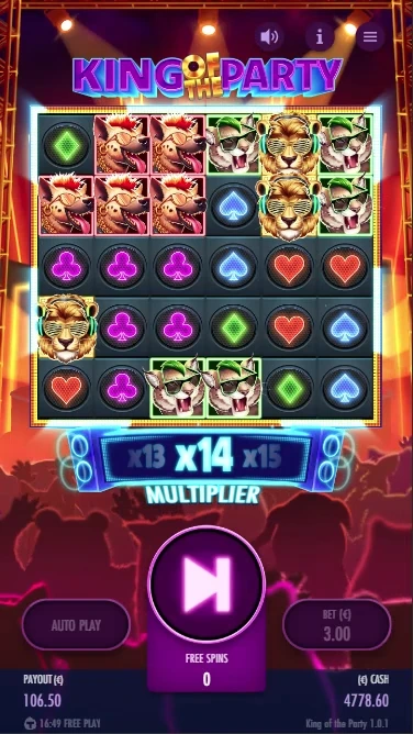 screenshot of King of the party slot feature
