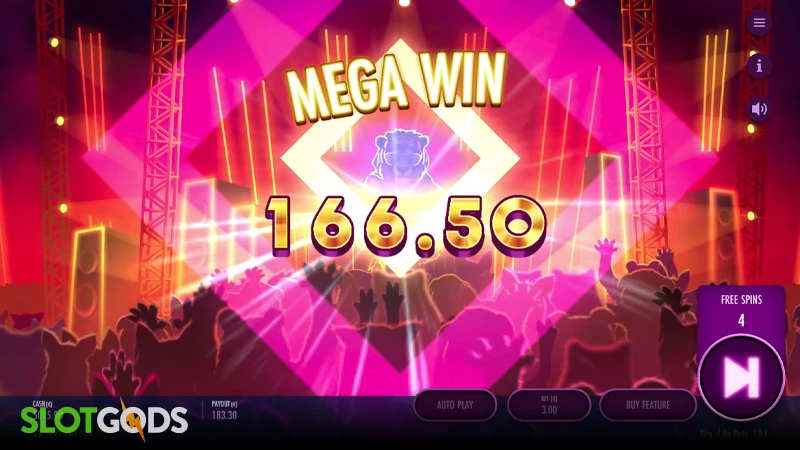 Screenshot of a King of the party slot big win