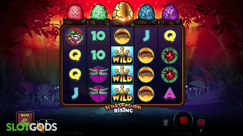 A screenshot of Kingfisher Rising slot gameplay