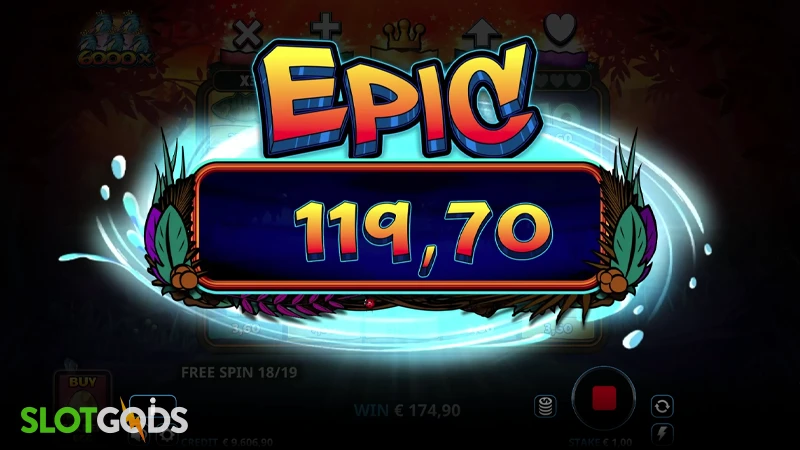 A screenshot of an epic win in Kingfisher Rising slot