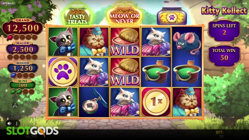 A screenshot of Kitty Kollect slot feature gameplay