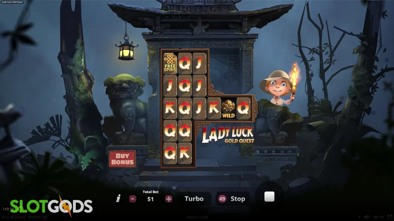 A screenshot of Lady Luck Gold Quest slot gameplay