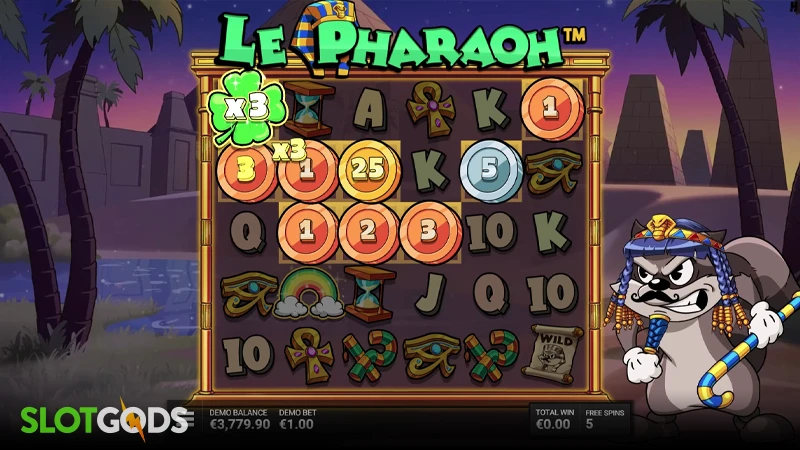 A screenshot of Le Pharaoh slot feature gameplay