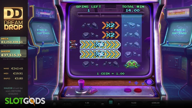 A screenshot of Line Busters Dream Drop slot free spins gameplay