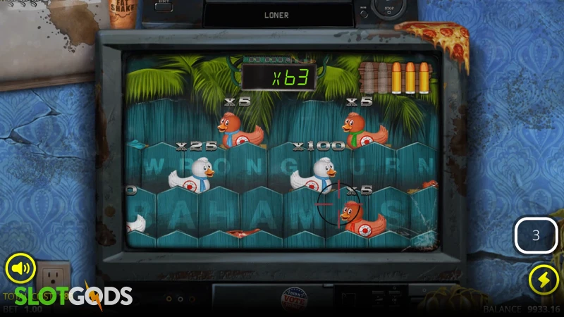 A screenshot of Loner slot Duck Duck Hunt feature gameplay