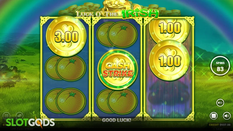 A screenshot of Luck O' The Irish Cash Strike slot feature anticipation