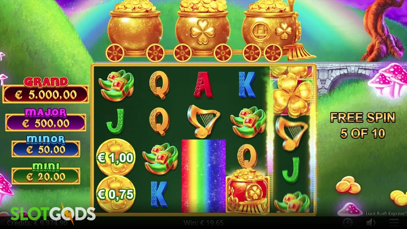 A screenshot of Luck Rush Express slot bonus feature gameplay