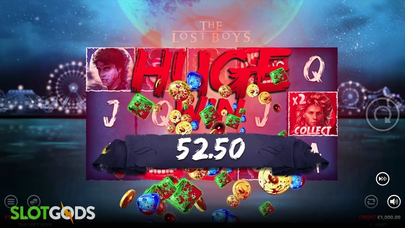 A screenshot of a big win in The Lost Boys slot