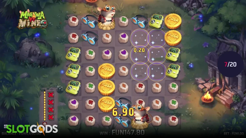 A screenshot of Magawa vs Mines slot free spins gameplay