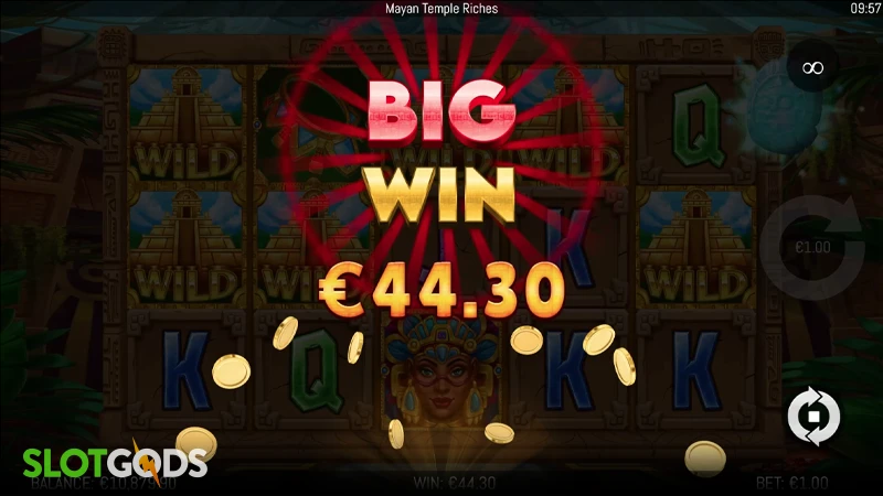 A screenshot of a big win in Mayan Temple Riches slot