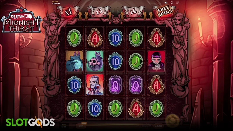 A screenshot of Midnight Thirst Deadspins slot gameplay